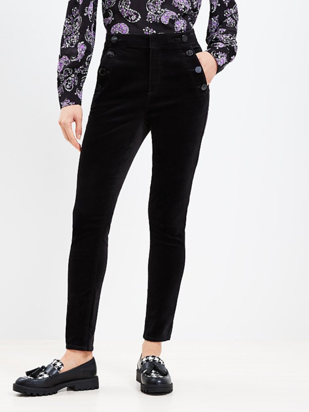 LOFT Mariner Skinny Black Velvet Pants Size 4 / 27 NWT